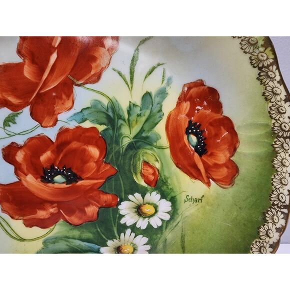 Antique R.S. Prussia Crown B Hand Painted Plate Signed Scharf 8.5" GoldGilt RARE - Picture 4 of 10